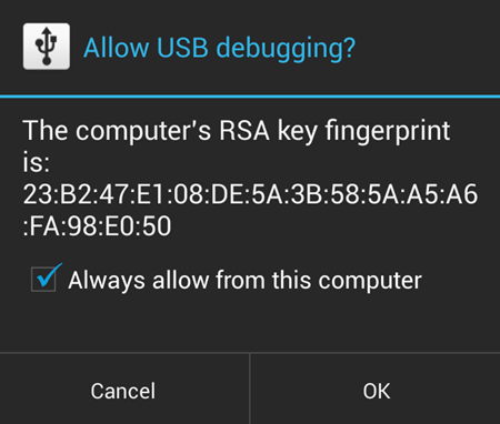 Autorisieren Sie den Computer für das USB-Debugging