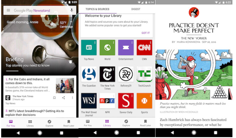 New update to Google Play Newsstand brings App launcher shortcuts and quick access to key tabs in app